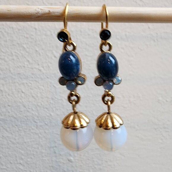 1928 Blue/Gold Beaded Drop Dangle Earrings - Picture 9 of 16